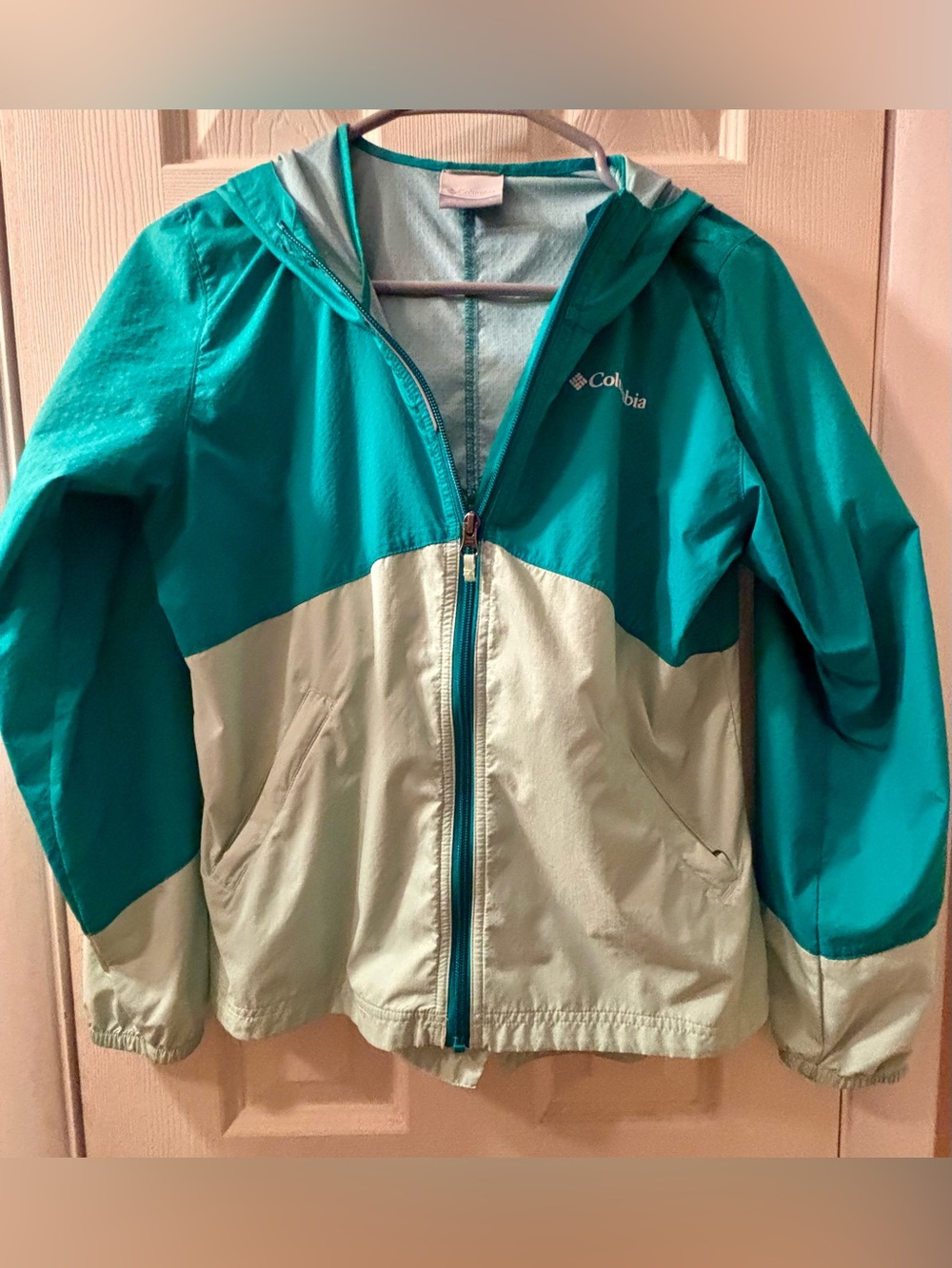 Columbia Kids' Two-Tone Teal & Mint Hooded Rain Jacket
